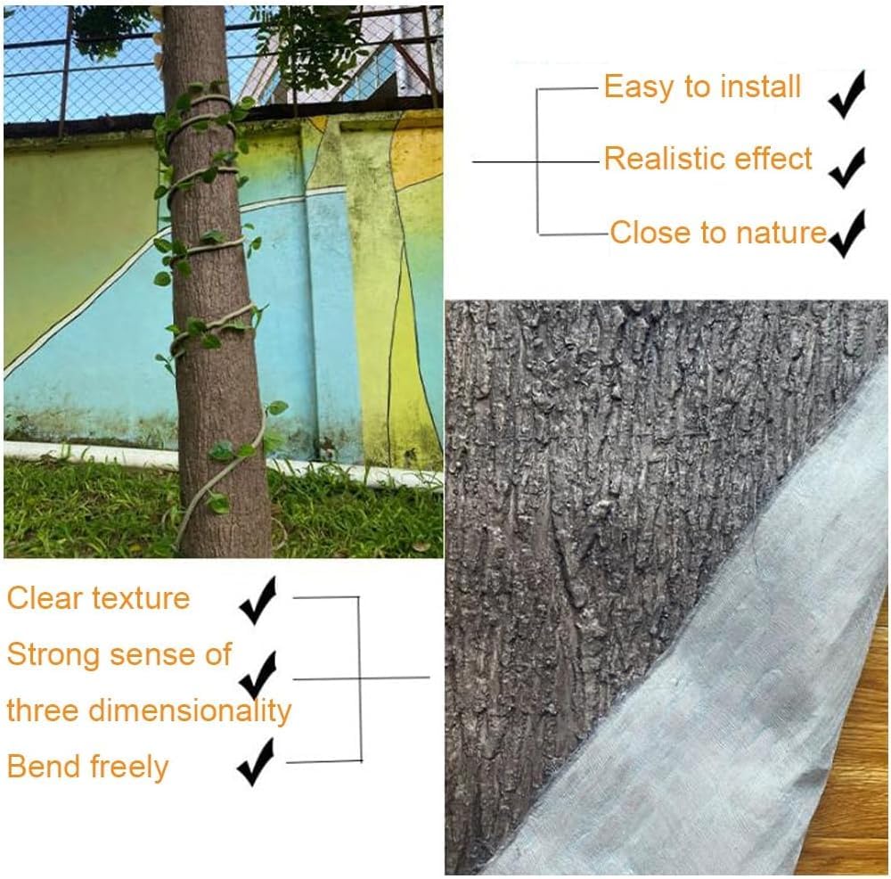 Corteza de árbol artificial duradera para pilares, tuberías, decoración para columnas, paredes, suelos, decoración de árboles, corteza artificial al aire libre, 1 x 2 m