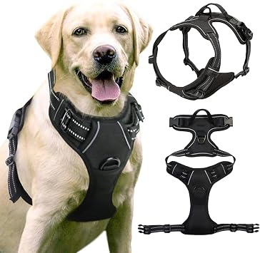 JSTHHTT Dog Harness Large Dog No Pull Pet Harness with 2 Leash Clips,Anti Pull Dog Harness, Adjustable Soft Padded Pet Vest Harness, Reflective No-Choke with Easy Control Handle for Training Walking