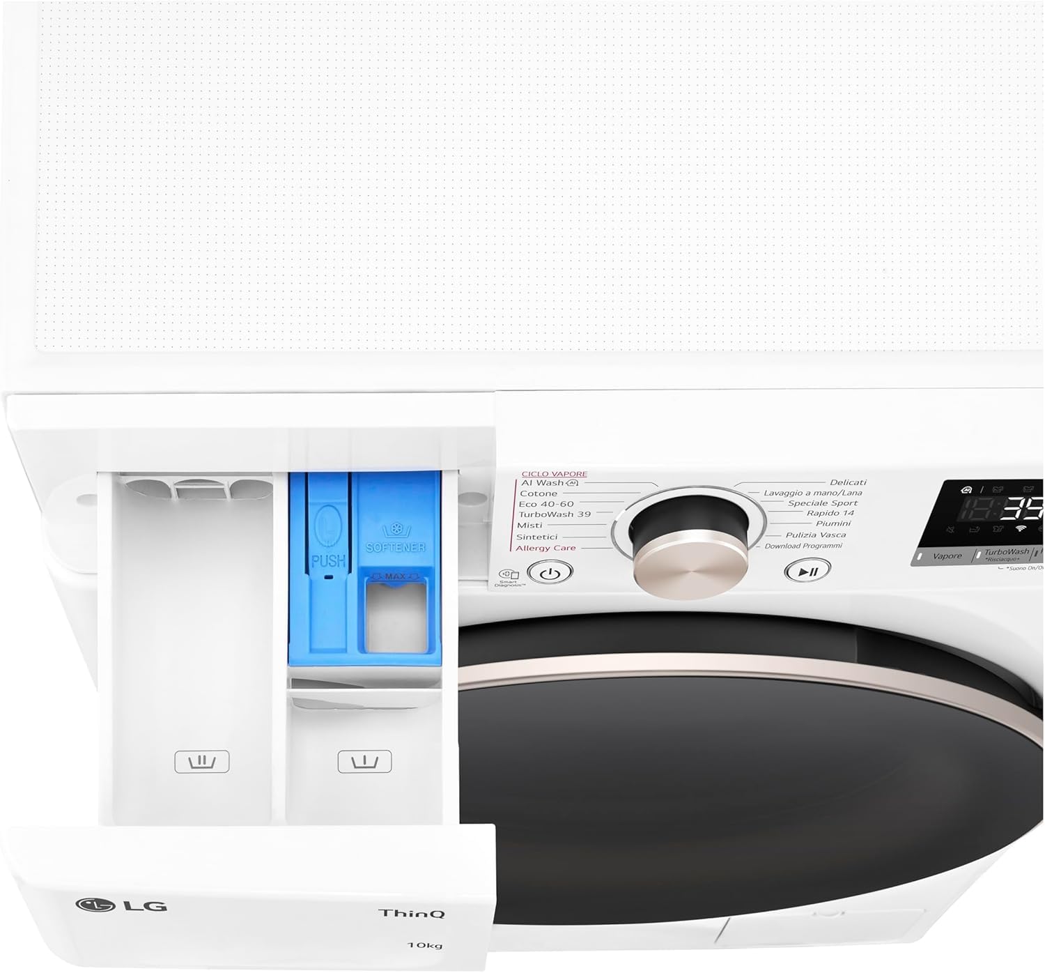 LG AI DD F4R7010TSWG Lavatrice 10 kg Classe A -10%, 1400 Giri, Carica Frontale con Oblò in Vetro Temperato, Funzione TurboWash 360, Vapore su 7 Programmi, Wi-Fi, Libera installazione, Serie R7, Bianca