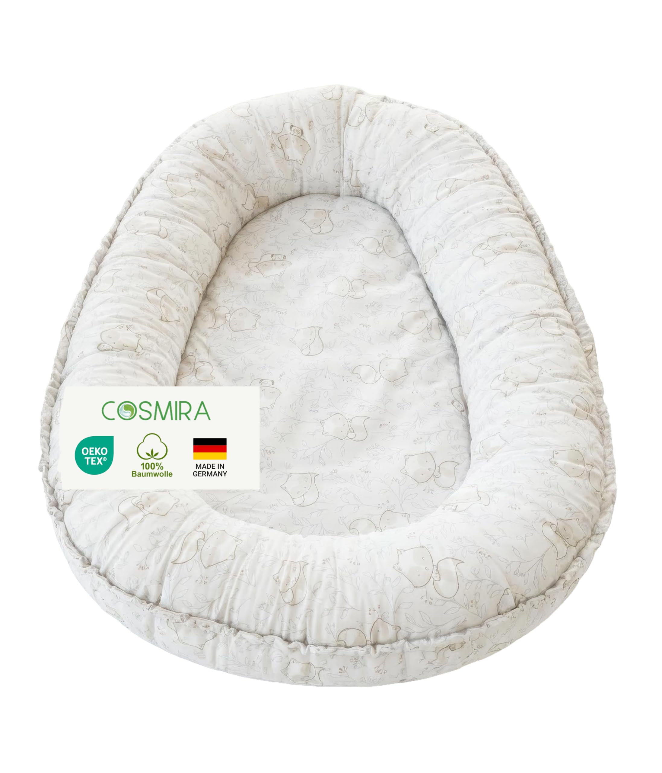 Cosmira® Babynest für Neugeborene – Babynestchen aus 100% Baumwolle, Oeko-TEX Zertifiziert – Sicher & geborgen schlafen – Waschbares, weiches & atmungsaktives Nestchen für Bett, Sofa & Reisen