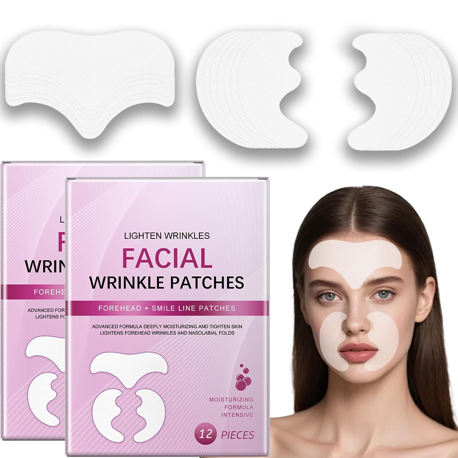 Soleneva Wrinkle Plaster Face Tape Lifting for Face 24 Pieces Anti Wrinkle Plasters Against Forehead Wrinkles & Laughter Lines Wrinkle Tape Face for Firming & Moisturizing Care for Day and Night