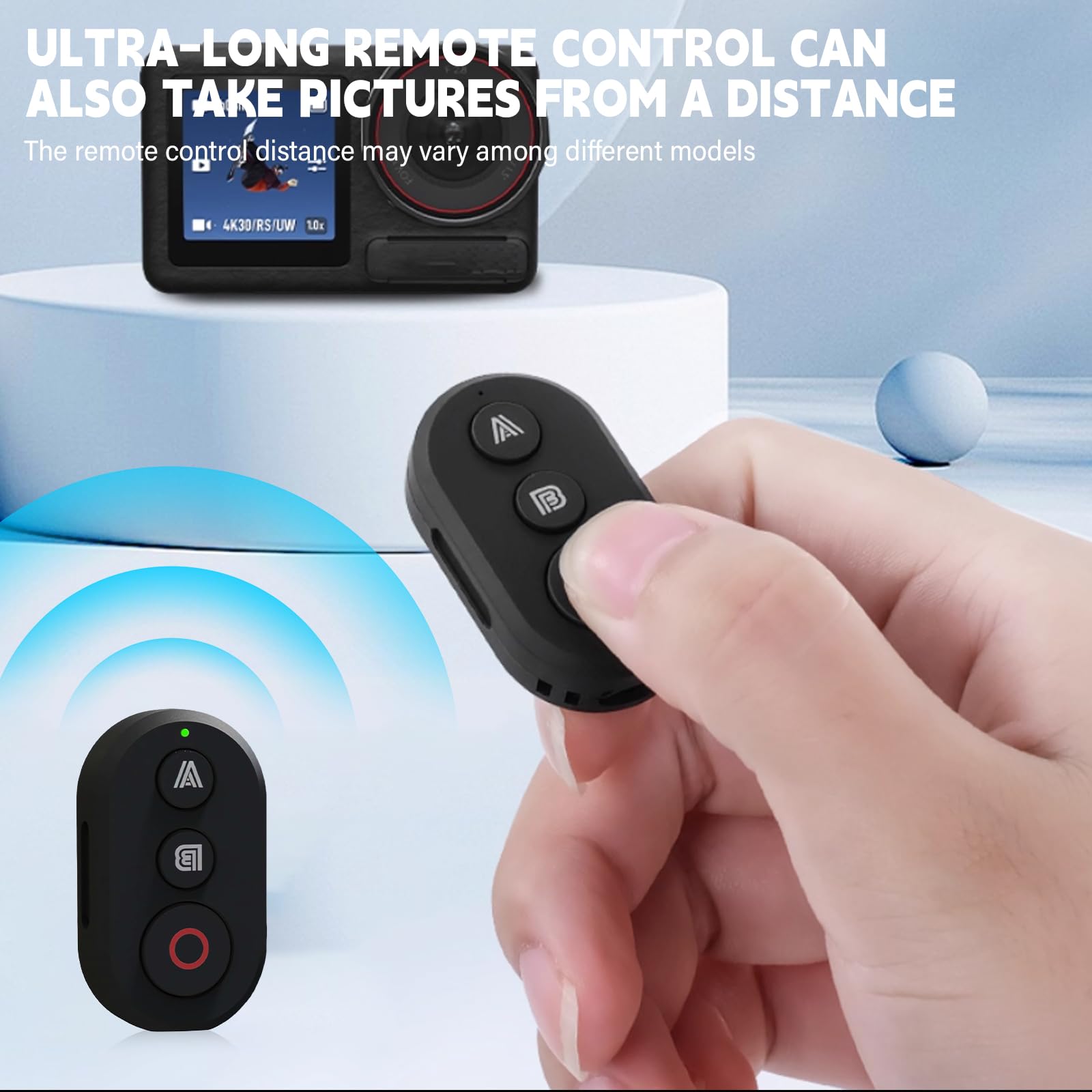 Telecomando Bluetooth compatibile con Insta360 X5/4/3/2/Go3/S/ACE pro/ACE GoPro 13/12/11/10/9/8/IOS/Android, portata 10 m, con cinturino e supporto per bicicletta per avventure all'aria aperta e