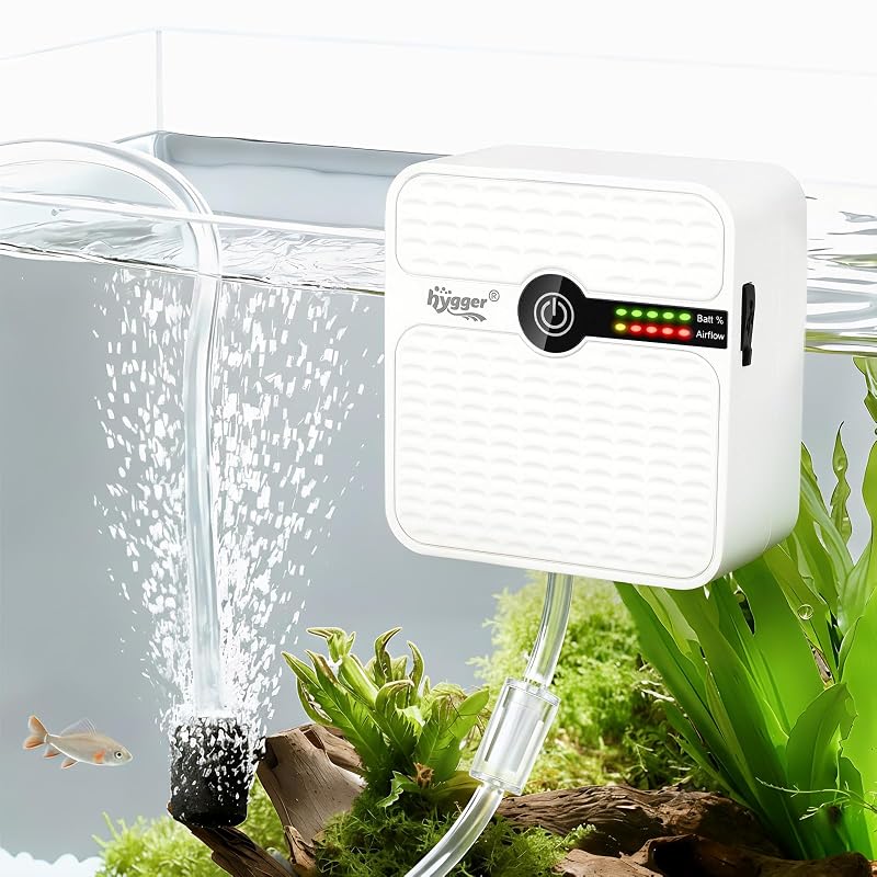 Bomba de Ar para Aquário USB Recarregável hygger H233 com Bateria, Fluxo Ajustável e Clipe, 2,5 W