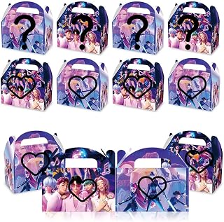 Party Favor Boxes, Demon Music Girl Birthday Party Boxes, 12 Pack Glossy Cardboard Gift Boxes with Handle, Birthday Party Supplies