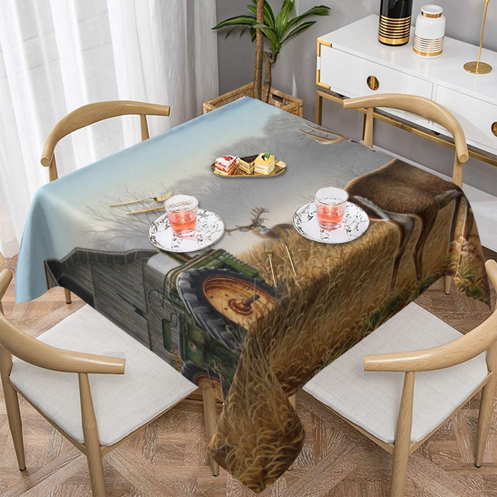 DCEHGEW Deer Hunting Prints Square Tablecloth 137x137 CM, Waterproof Fabric Table Cloth for Dining Table, Farmhouse Table Cover for Kitchen Dining Tabletop Decoration