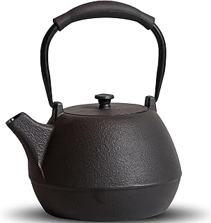 Cast Iron Teapot, 37oz Tea Kettle Stovetop Safe with Infuser for Tea Coffee, Handcrafted Japanese Classic Minimalist Style Tea Pot Coated with Enameled Interior, 1100ml Black