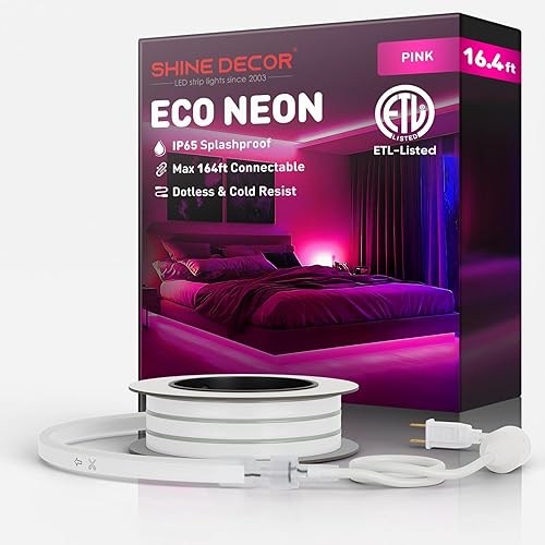 Shine Decor Cuerda de luces LED CA de 120 V, conectables y cortables, sin puntos, 120 LEDsM, tira de iluminación ecológica, ETL IP65 impermeable y