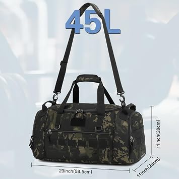 Tactical Gym Bag for Men 45L Camo Duffel Bag for Travel with Shoe & Laptop Compartment Medium Sports Holdall Duffle Bag for Military Fitness Training Workout