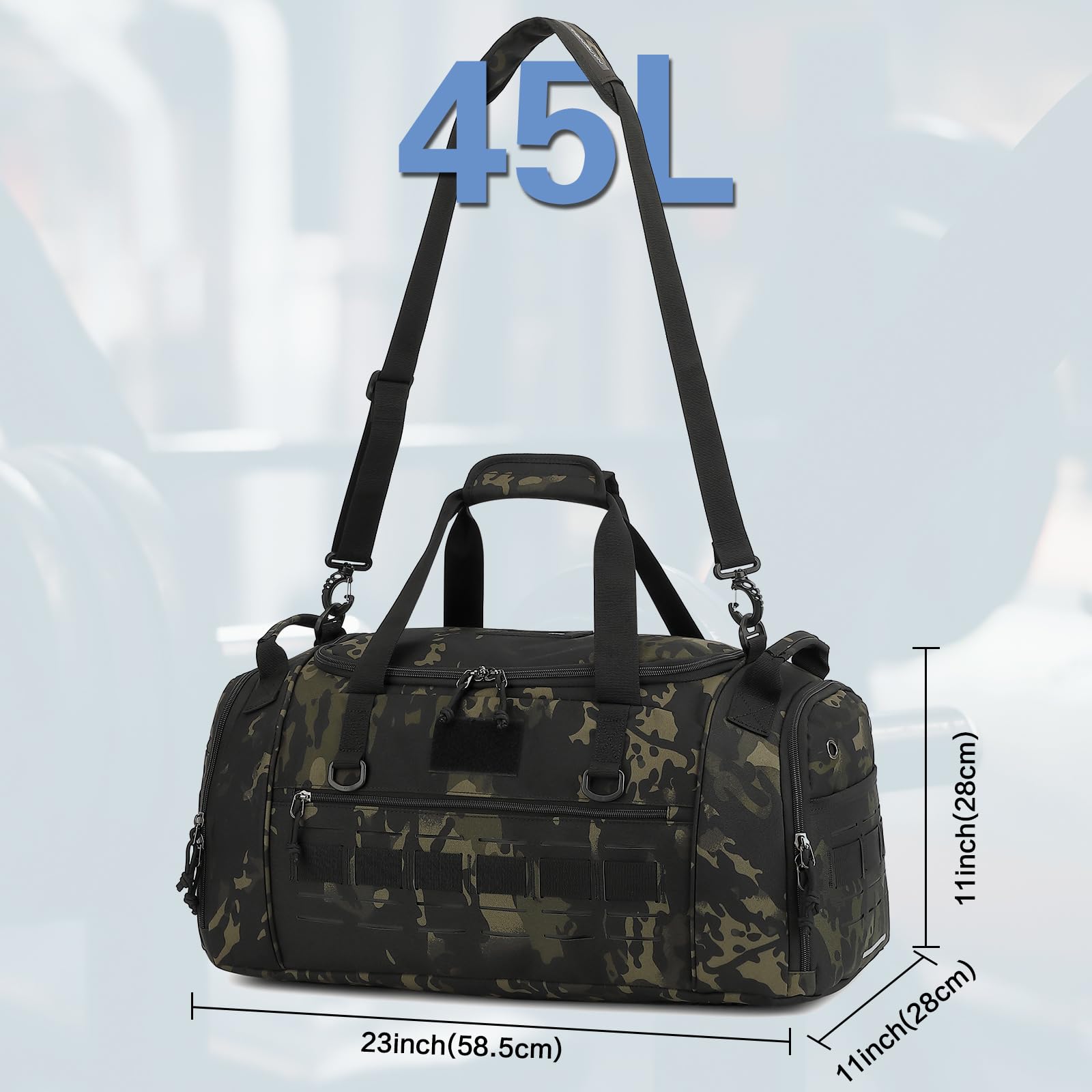 Borsone sportivo per uomo e donna, mimetico, 23 Inch, Borsa da palestra tattica per uomo 45L Militare Sport Duffle Bag