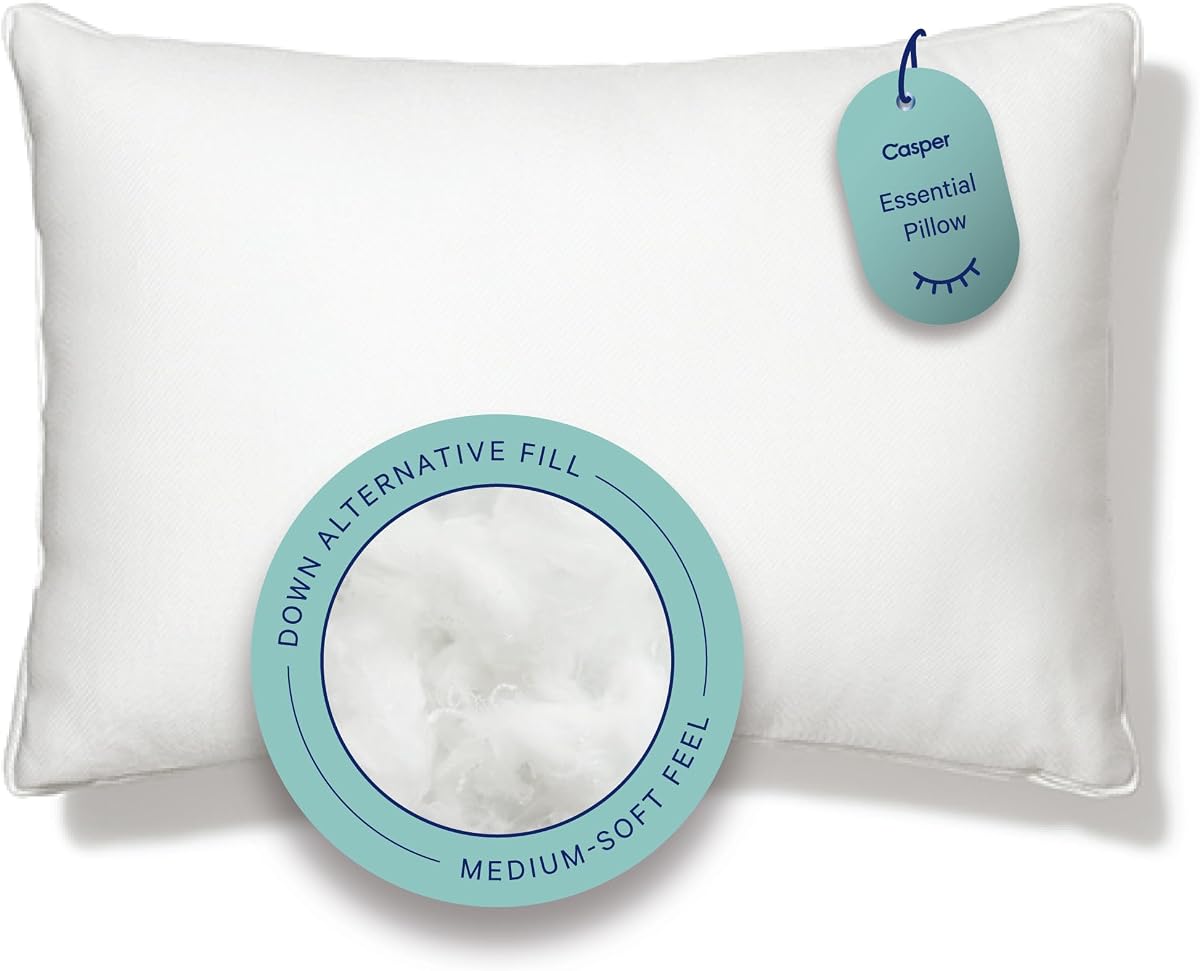 Paquete de 2 almohadas Sleep Essential – Almohada de cama alternativa de plumón estándar | Tacto medio suave, apoya a los durmientes laterales, de espalda y de estómago