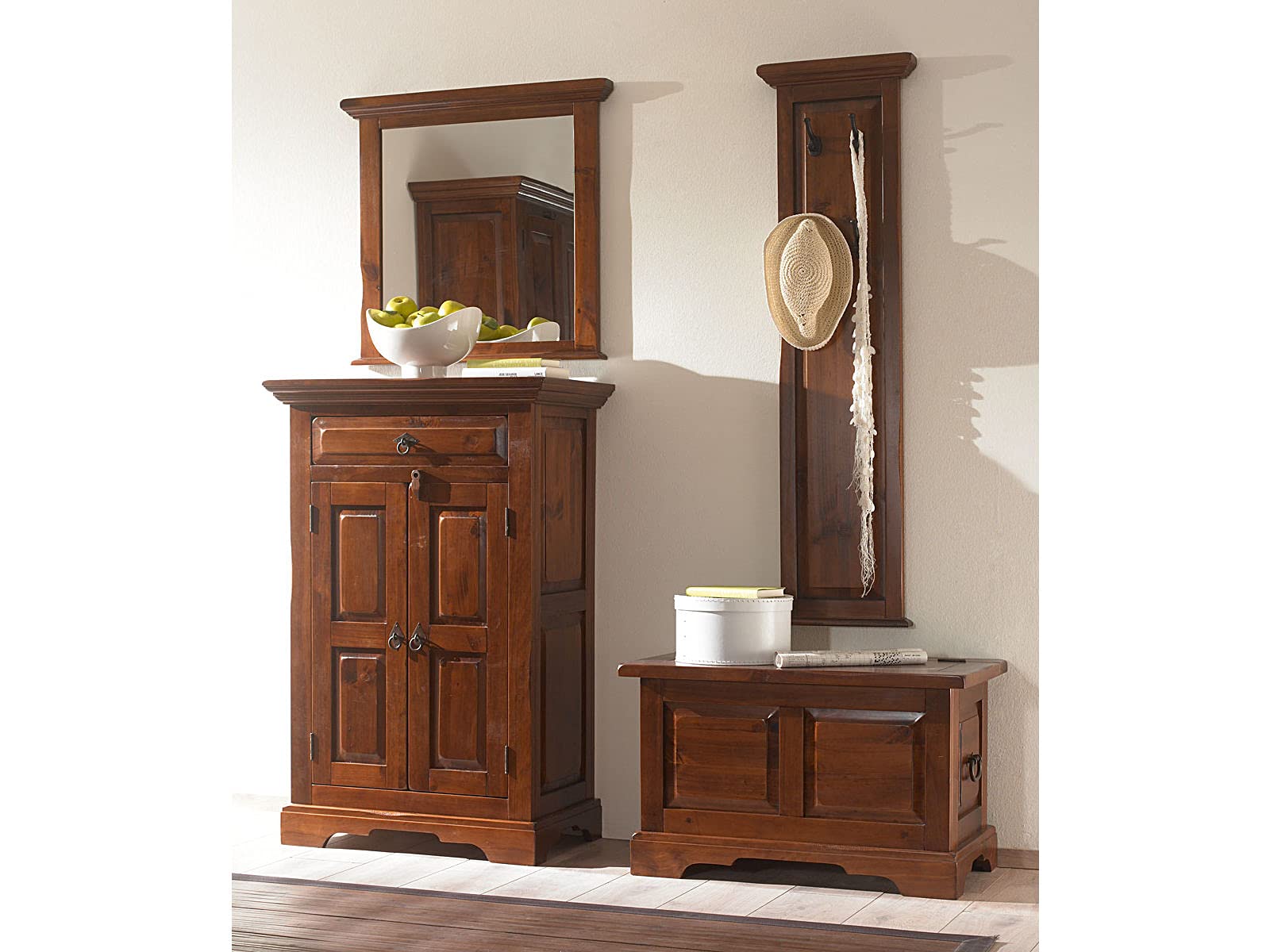 Woodkings® Flur Kommode Catana Massivholz Pinie braun 2-türig mit Schublade Schrank Wohnzimmermöbel Echtholz Flurschrank