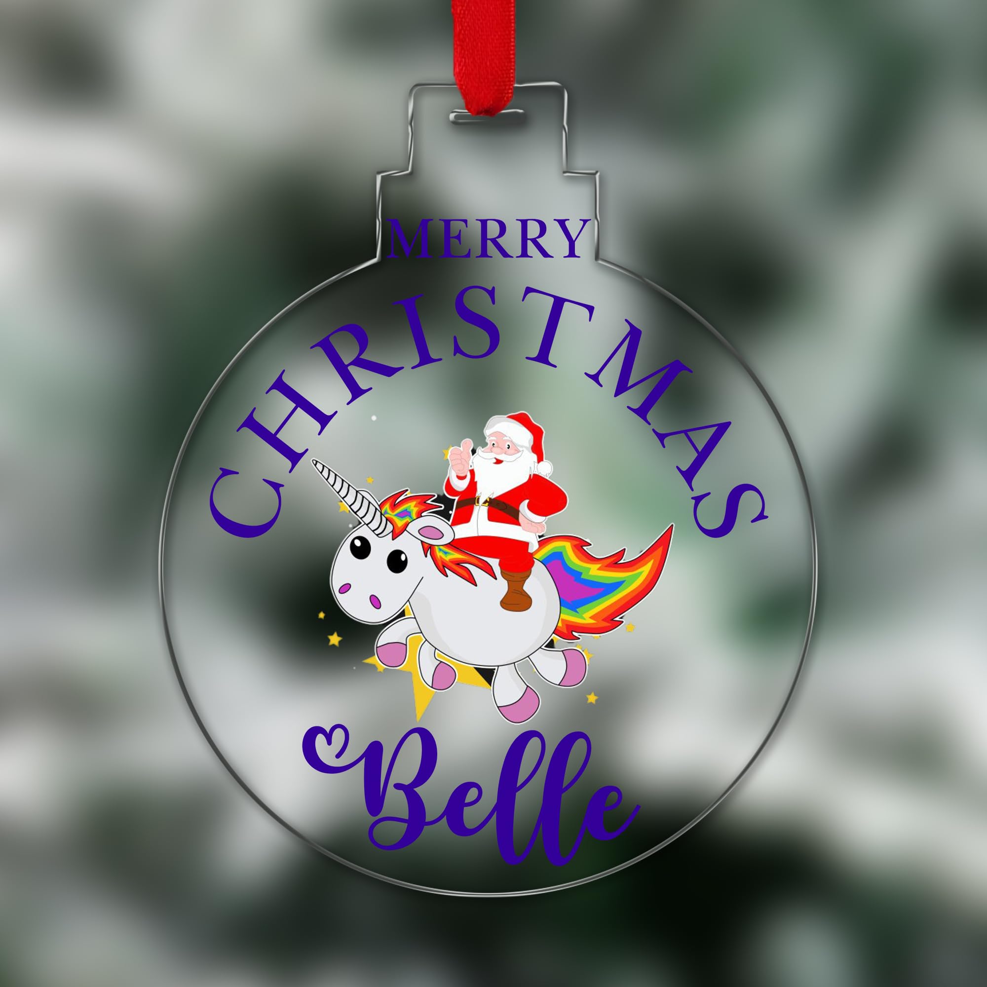 Kreatesquare Design 9 Personalised Christmas Tree Decorations Baubles With Santa On Unicorn & Name | Xmas Tree Decoration Hanging Ornaments Personalised Bauble For Xmas Decorations
