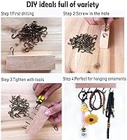 Vista 6 de 100 ganchos de tornillo pequeños de 1/2 pulgada, ganchos de joyería para techo, gancho de cadena de luces, color negro