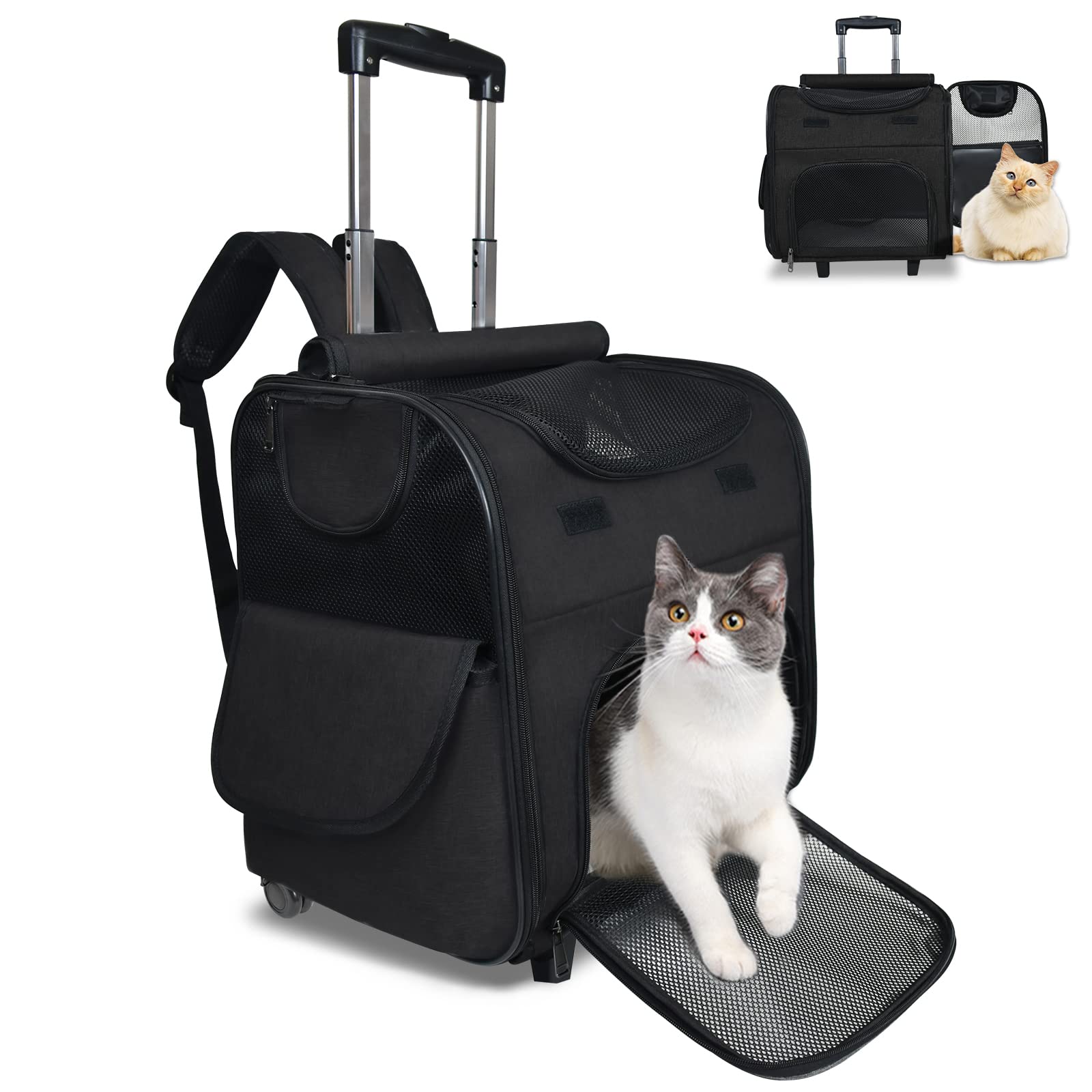 GJEASE Pet Rolling Carrier Backpack with Wheels(Large Space),Rolling