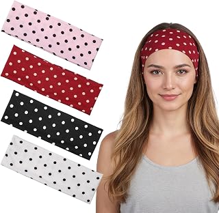 4pcs Polka Dot Hair Band Retro, Hairband for Woman, Vintage Style Hairband for Parties and Sports, Set in Pink, Burgundy, ... Price In India