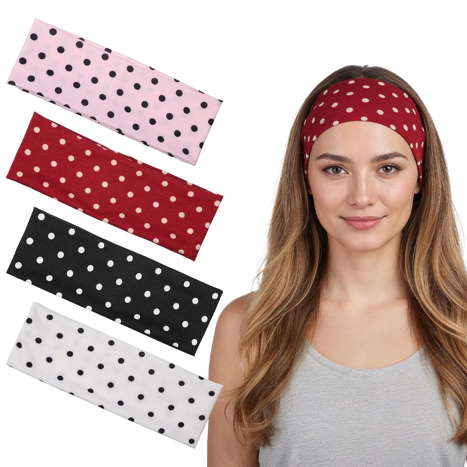4pcs Polka Dot Hair Band Retro, Hairband for Woman, Vintage Style Hairband for Parties and Sports, Set in Pink, Burgundy, ... - Review, Price and Buying Guide