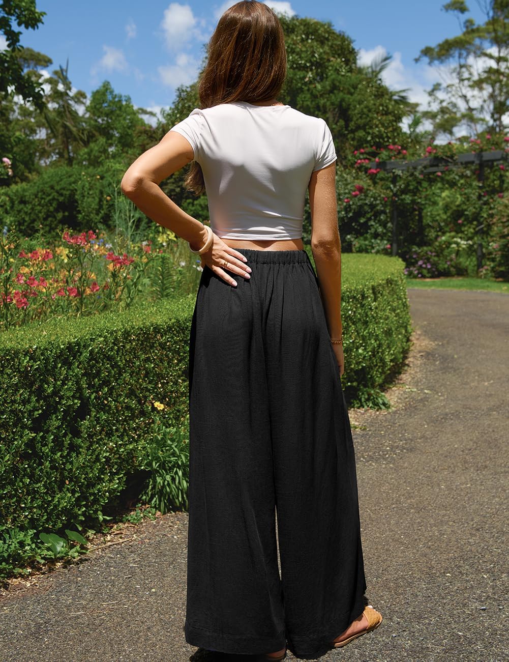 TARSE Women Linen Wide Leg Pants Palazzo High Waisted Boho Loose Casual Lounge Pant Beach Travel Vacation Outfits - Image 5