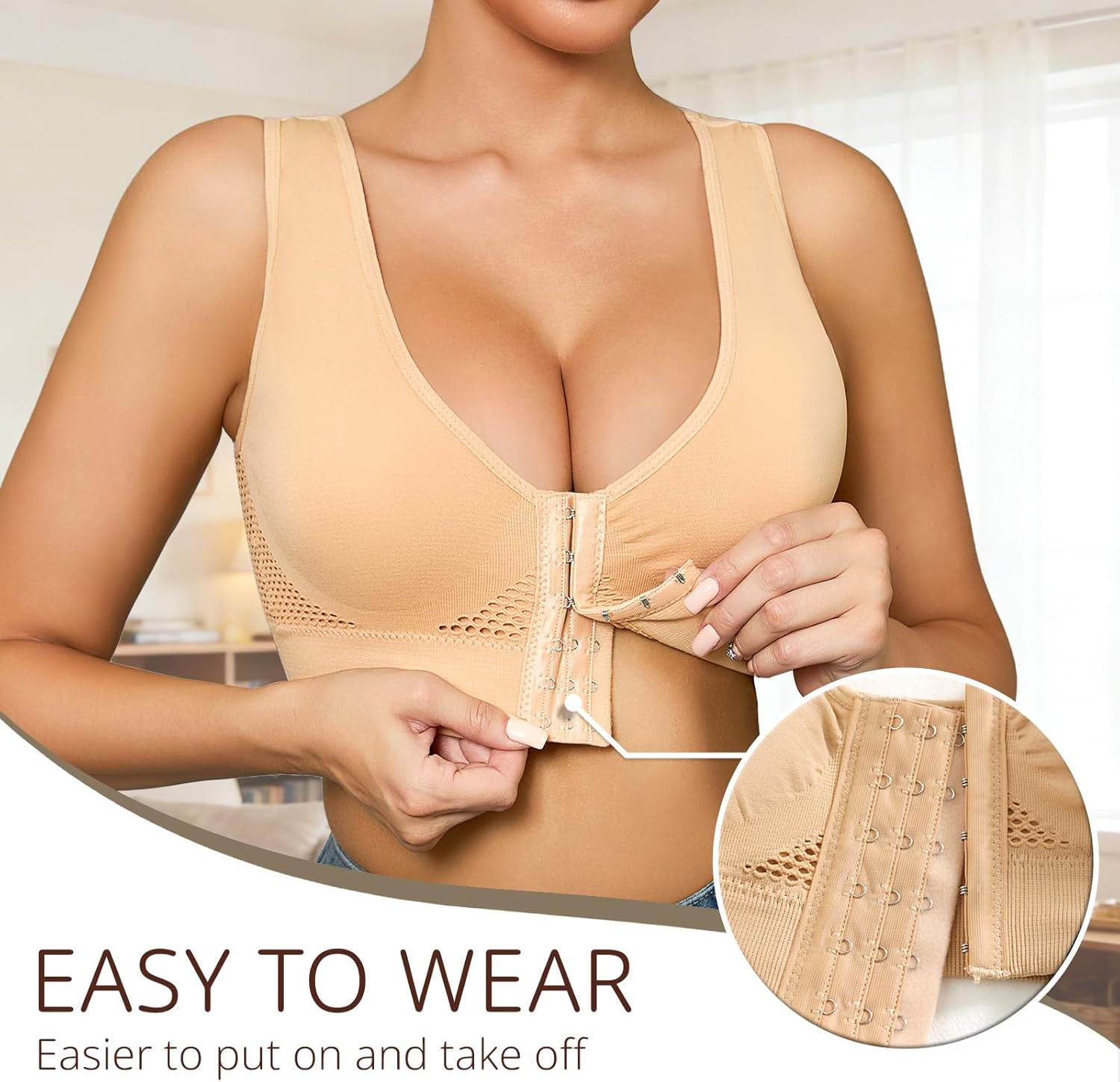 5-Pack Front Closure Bras for Women Mastectomy Bra Breathable Post Surgery Sleep Bras Bralettes Set - Image 2