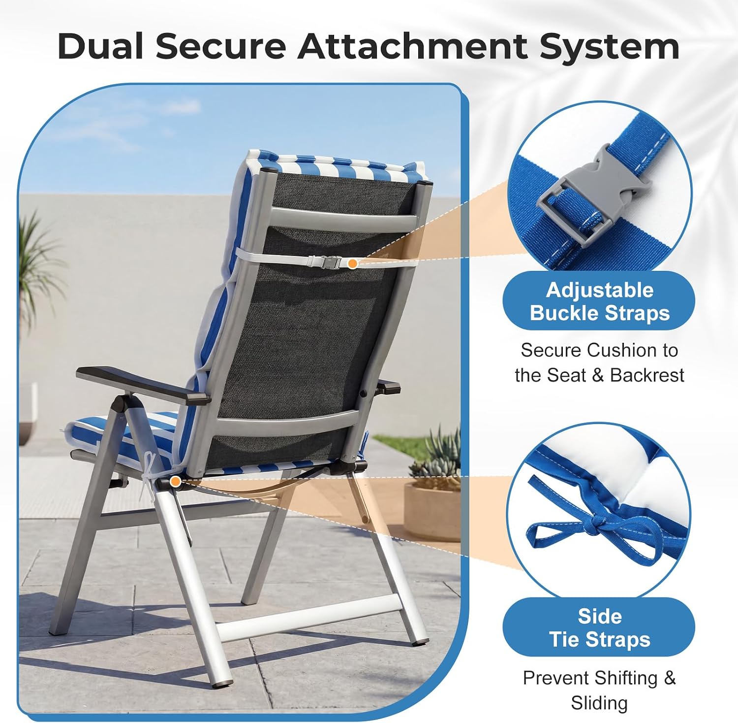 COWVIE High Back Patio Chair Cushions Set of 2 for Outdoor Rocking Chairs, 47 x 21 x 2.4 Inch Patio Flanged Seat Cushions with Headrest for Dining Chairs, Adirondack Chairs