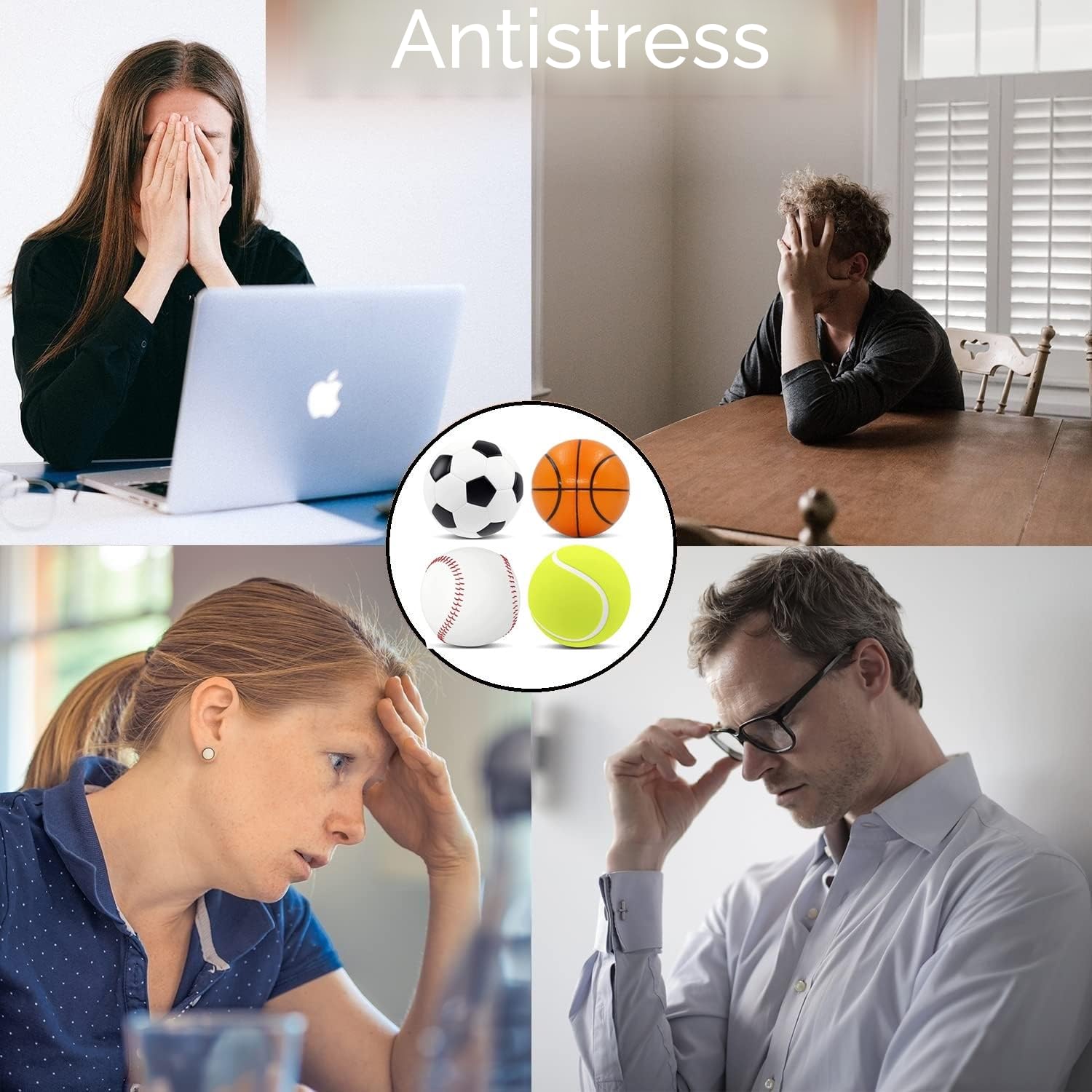 Yeefunjoy 4 palline antistress per lo stress e lo stress, per fare esercizi con le dita, giocattolo emotivo, per calcio, basket, basket, tennis