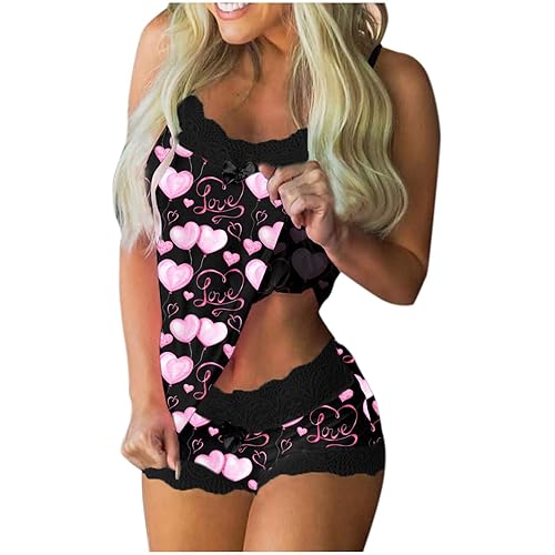 AODONG Two Piece Lingerie Set for Women,Floral Embroidered Lingerie Sets Sexy Teddy Babydoll Underwear Pajamas Set