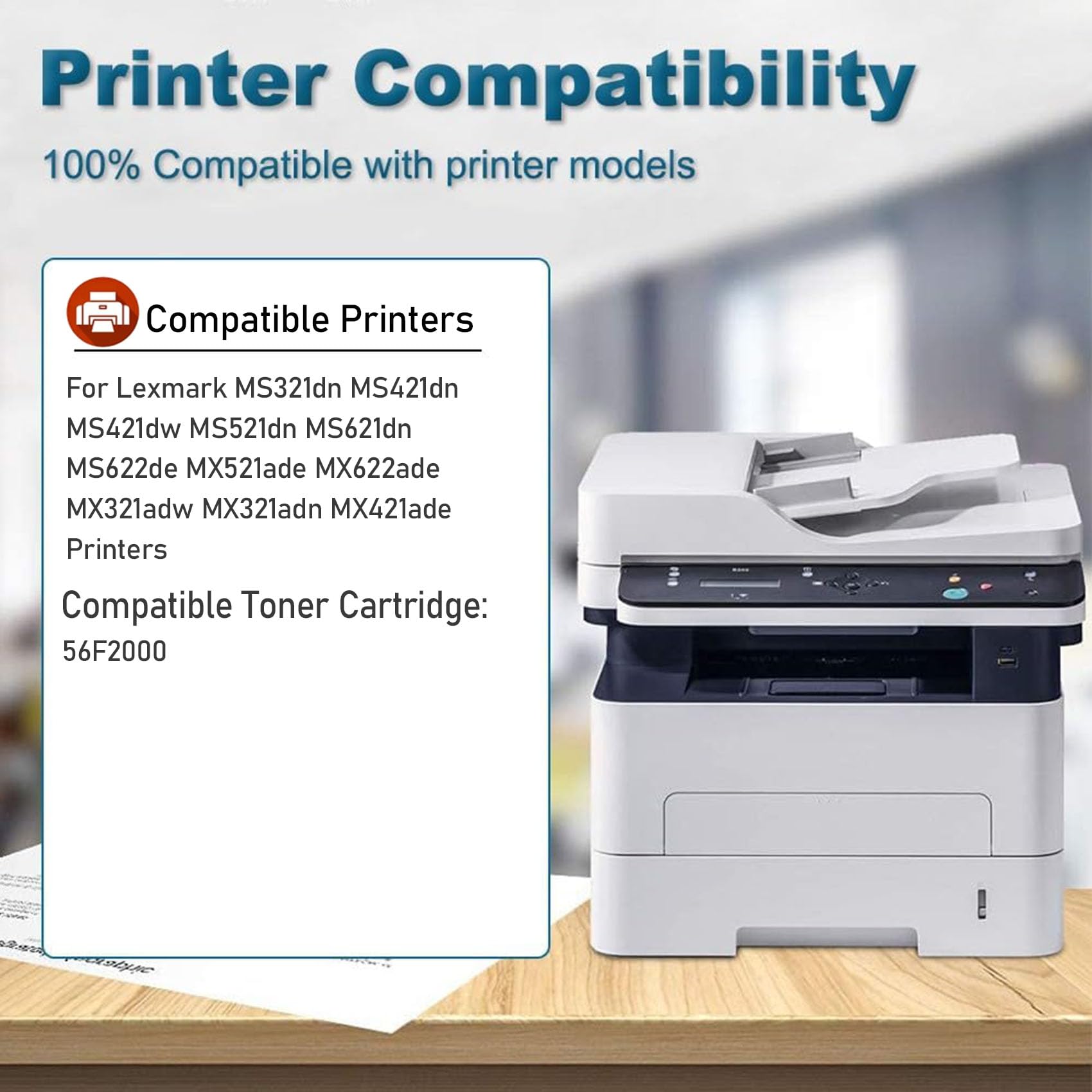Cartucce toner per MS321dn MS421dn MS421dw MS521dn Compatibile 56F2000 | per Lexmark MS621dn MS622de MX521ade MX622ade MX321adw MX321adn MX421ade con chip 6.000 pagine,56F2000-2PC