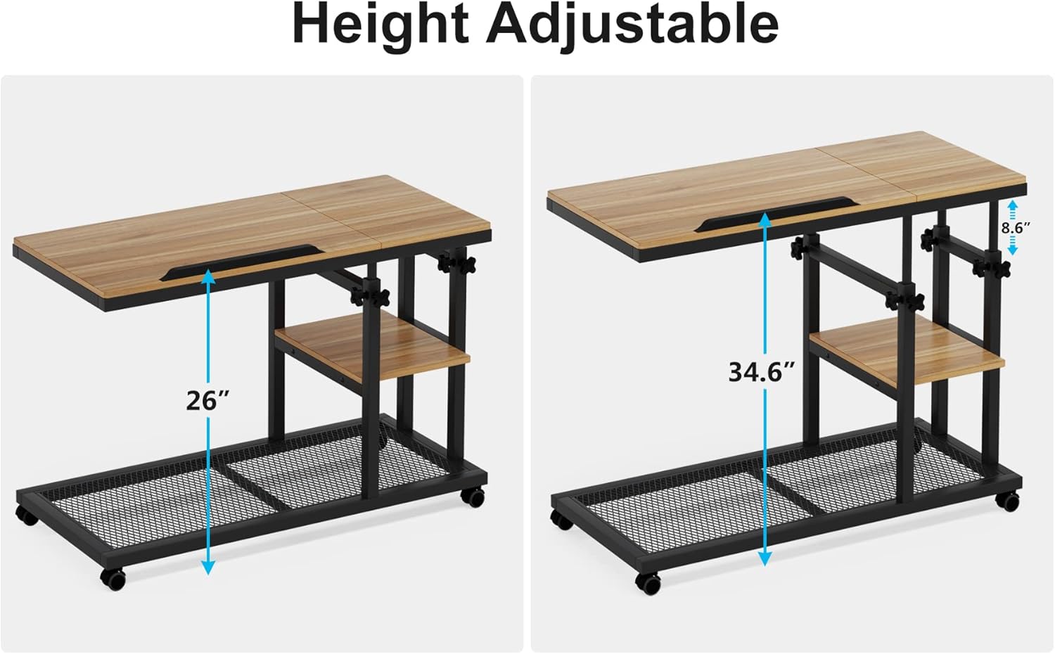 LITTLE TREE Height Adjustable C Side Table for Bedside Sofa Couch Laptop