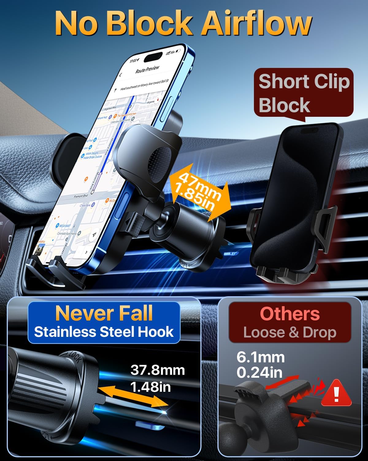 YRU True Military-Grade [360° Rotation Suction] 2026 Ultimate Car Phone Holder Mount 【90+LBS Safest Strongest & Patent Certs】 Dashboard Windshield Vent for iPhone 17 16 Pro Max Samsung, Gloss Black