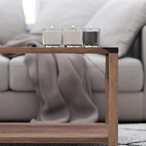 Miniatura 6 de Merrick Lane Green River Moderna mesa de centro de madera de ingeniería de granja y detalles de acero con recubrimiento en polvo en roble rústico