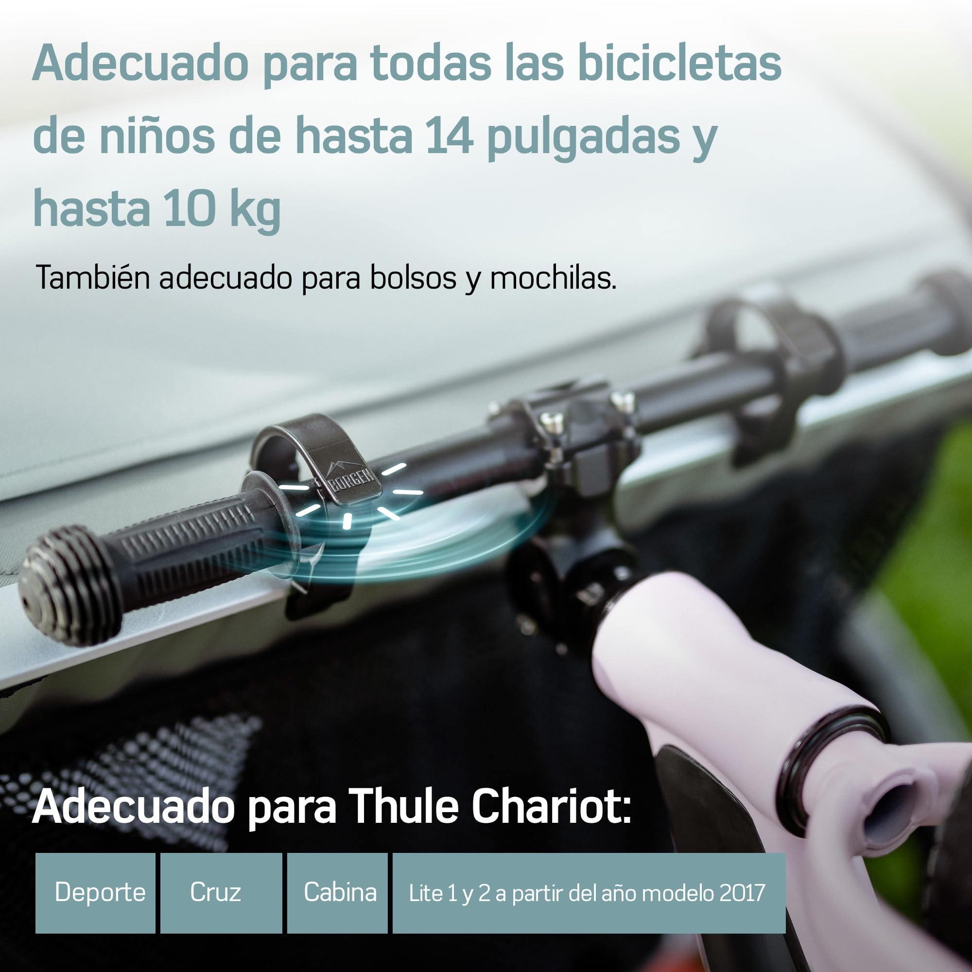 Borgen Clip - Soporte para Bicicleta y Niños Thule Chariot 2017-2023 Sport, Cross, Cab, Lite - 2 a 14 Pulgadas, Máx. 10 kg - Portabicicletas