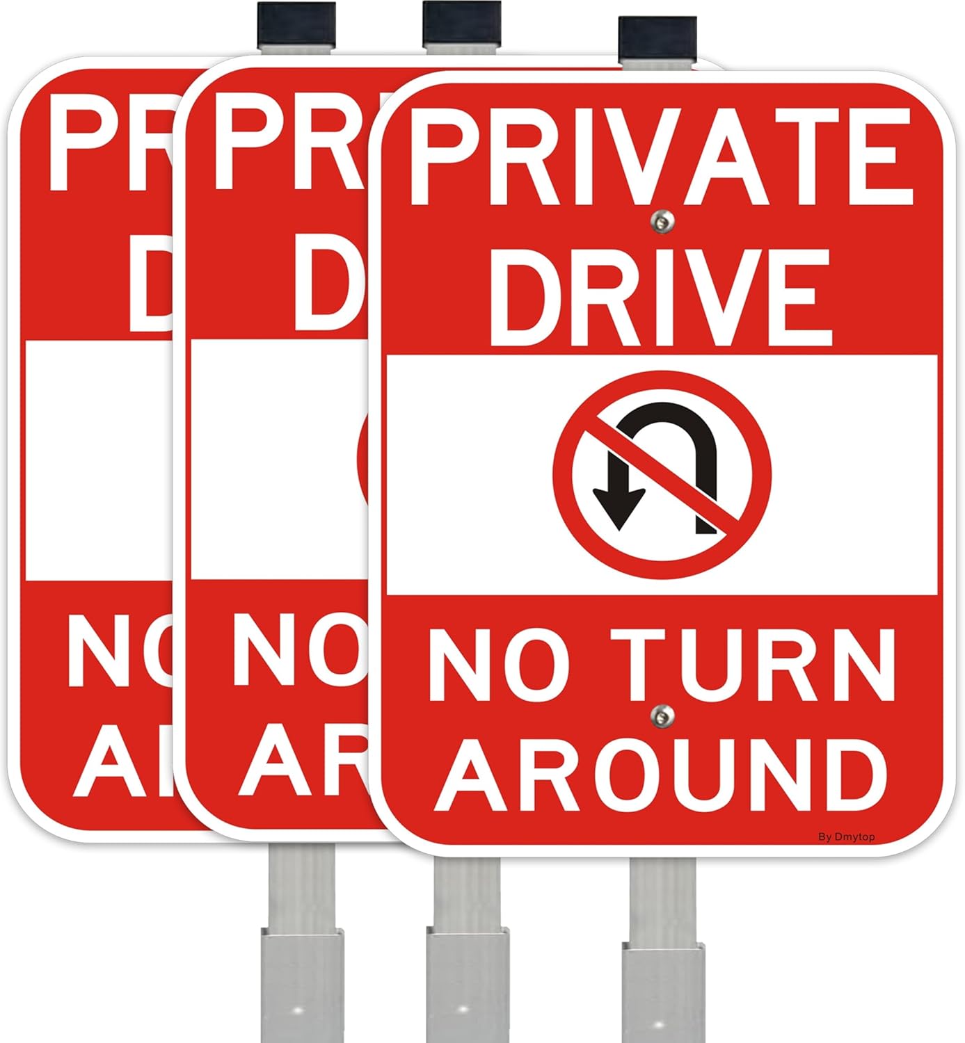 3Pack Large Private Drive Sign No Turn Around with 36" Metal Stakes, 14" x 10" Do Not Enter Sign, Rust Free &Fade Resistant Heavy Reflective Aluminum
