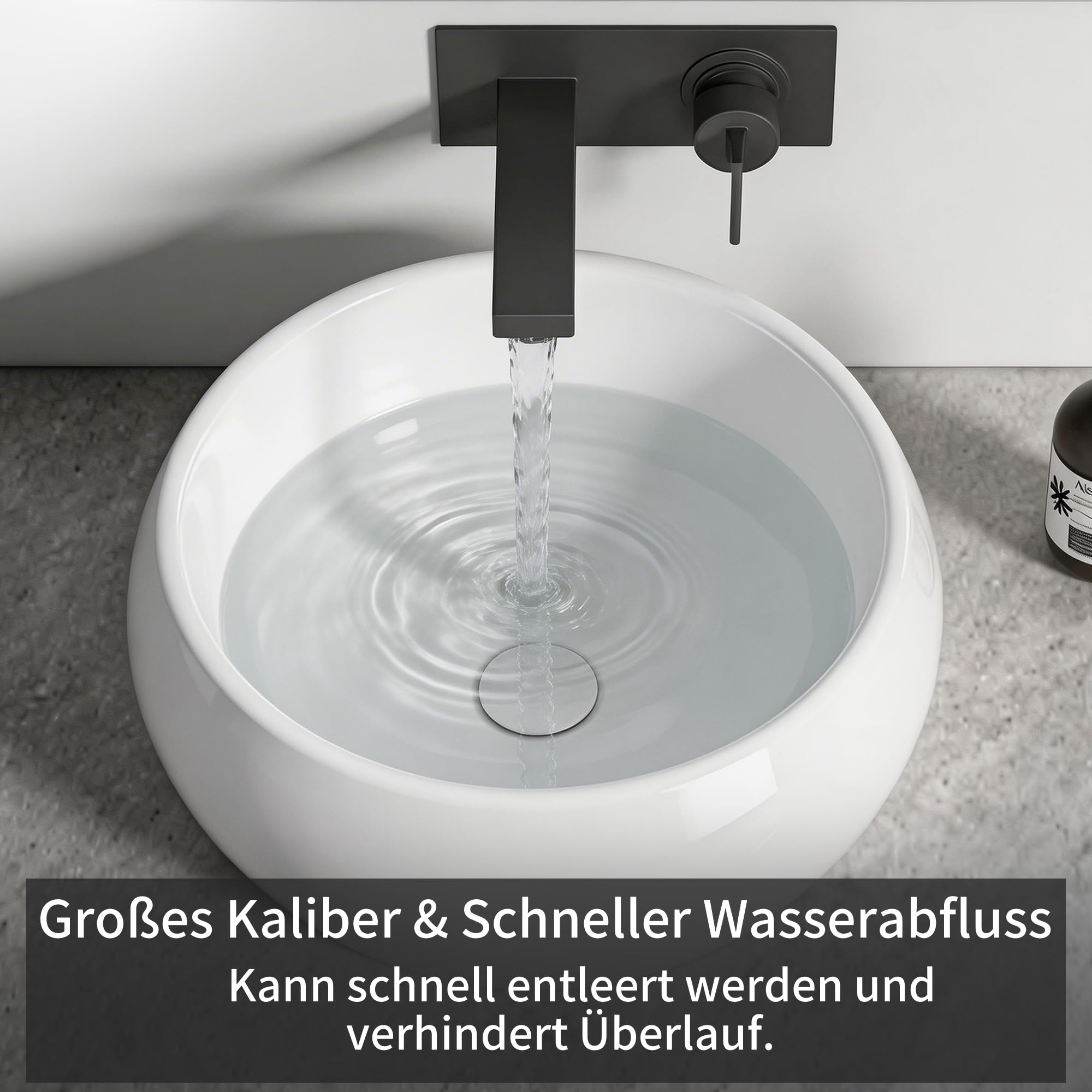 NUESTRA VIDA Lavabo de Cerámica para Baño, Lavabo Sobre Encimera Lavamanos Redondo de Baño 40 × 40 ×15,5cm, Ideal para Poner Sobre Encimera de Muebles de Baños y Aseos