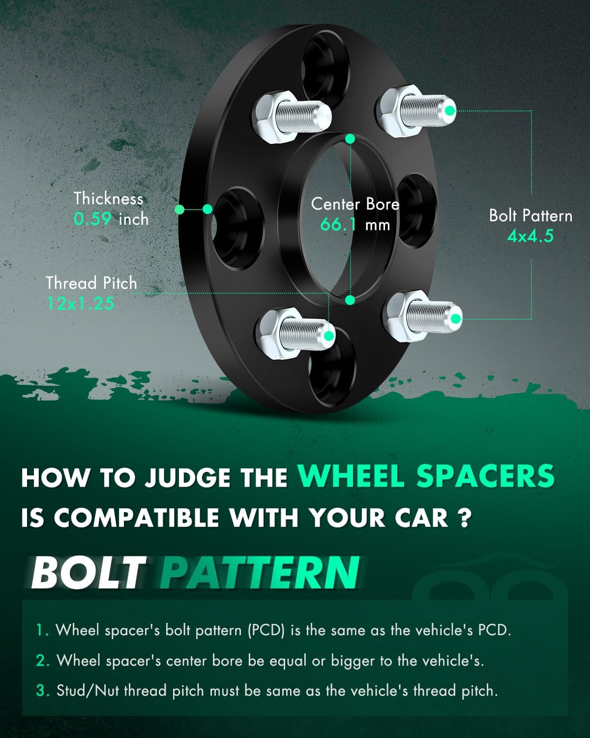 SCITOO 4X 4x114.3 15mm Black wheel spacers adapters Hubcentric 4x4.5 to 4x4.5 66.1mm with 12x1.25 fits for Sentra Wheel Spacers 1982-2018 | for Altima Wheel Spacers 1993-2001