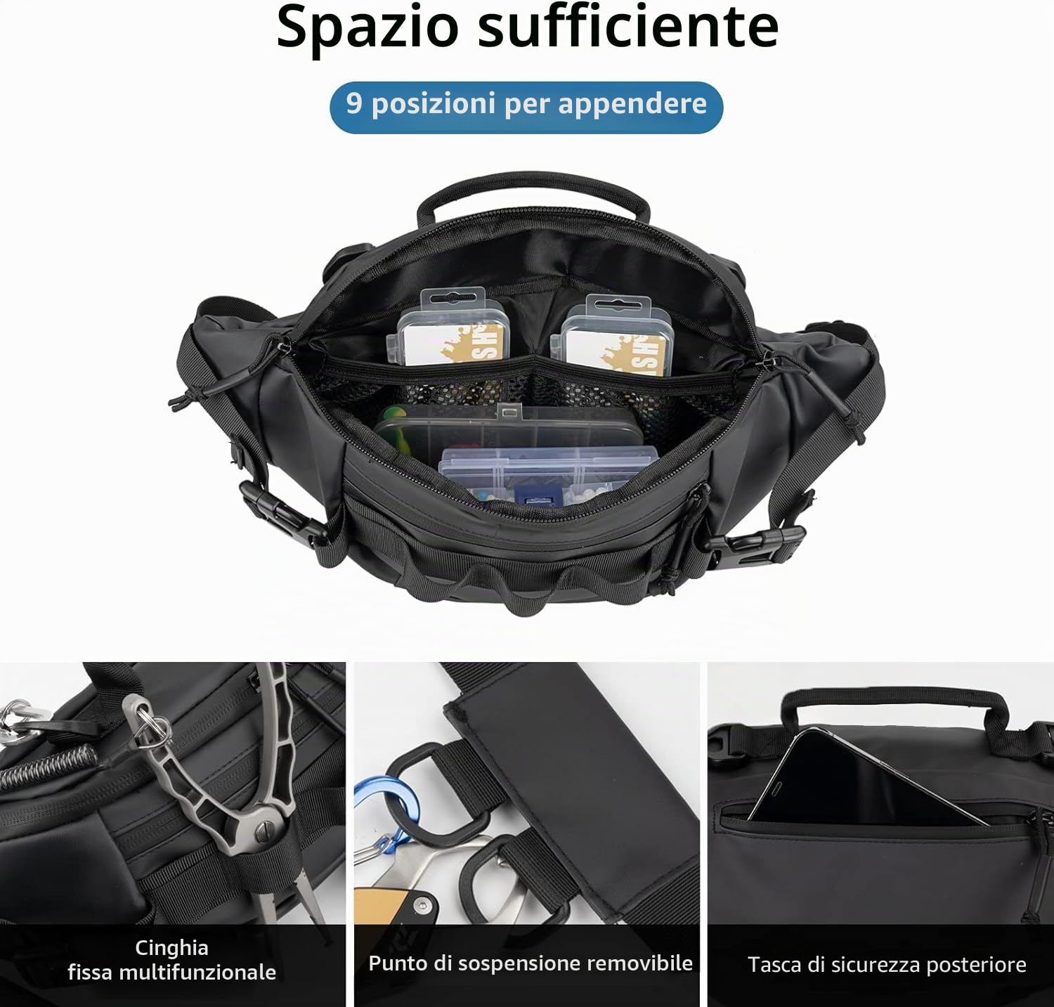 THKFISH Kit di attrezzi da pesca con marsupio, pinze, esche, bilancia digitale, 85 pezzi