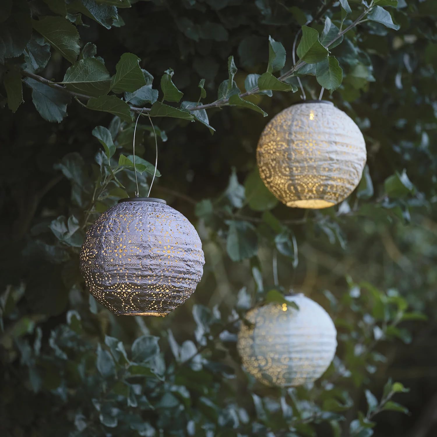 Lights4fun Multi Set Of 3 Scandi Tyvek Solar Lanterns With Warm White Leds, Outdoor Hanging Garden Lanterns For Patios, Parties & Summer Styling