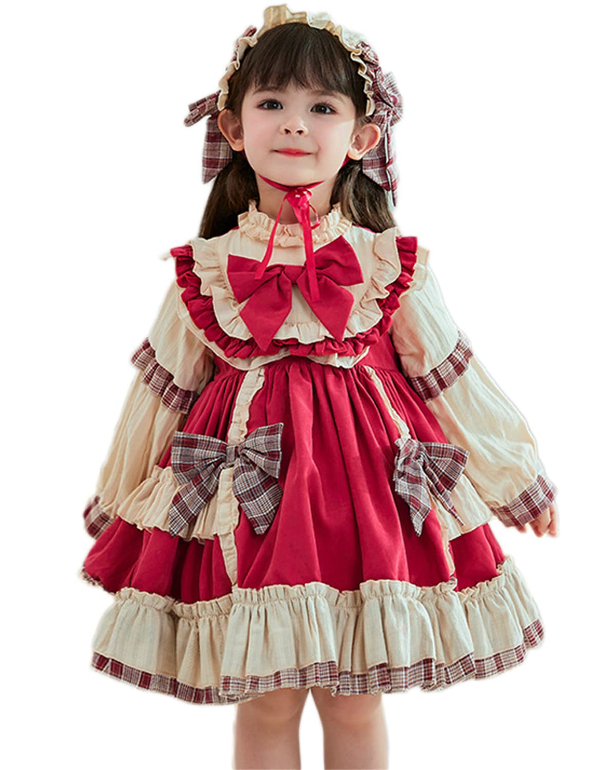 [ハニー ベービー] ゴスロリワンピース キッズドレス ロリータ 長袖ドレス lolita コスプレ コスチュームフリル 蝶結び クリスマス ハロウィン 披露宴 結婚式 演出服 撮影 学園祭 文化祭