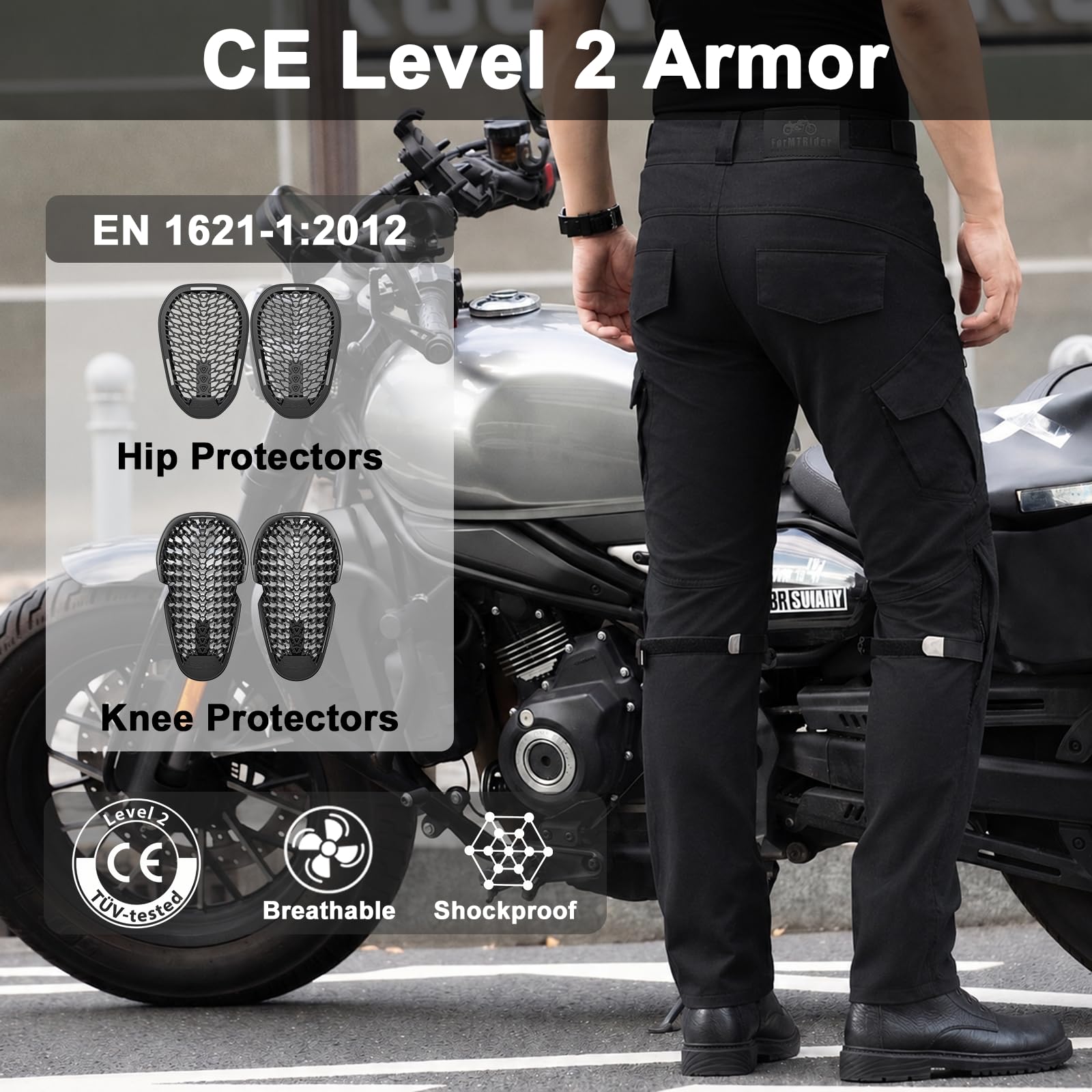 Motorradhose Herren und Damen, mit EN 1621-1 Level 2 geprüften Protektoren, wasserabweisend & atmungsaktiv, Textilhose für Pendeln & Touren