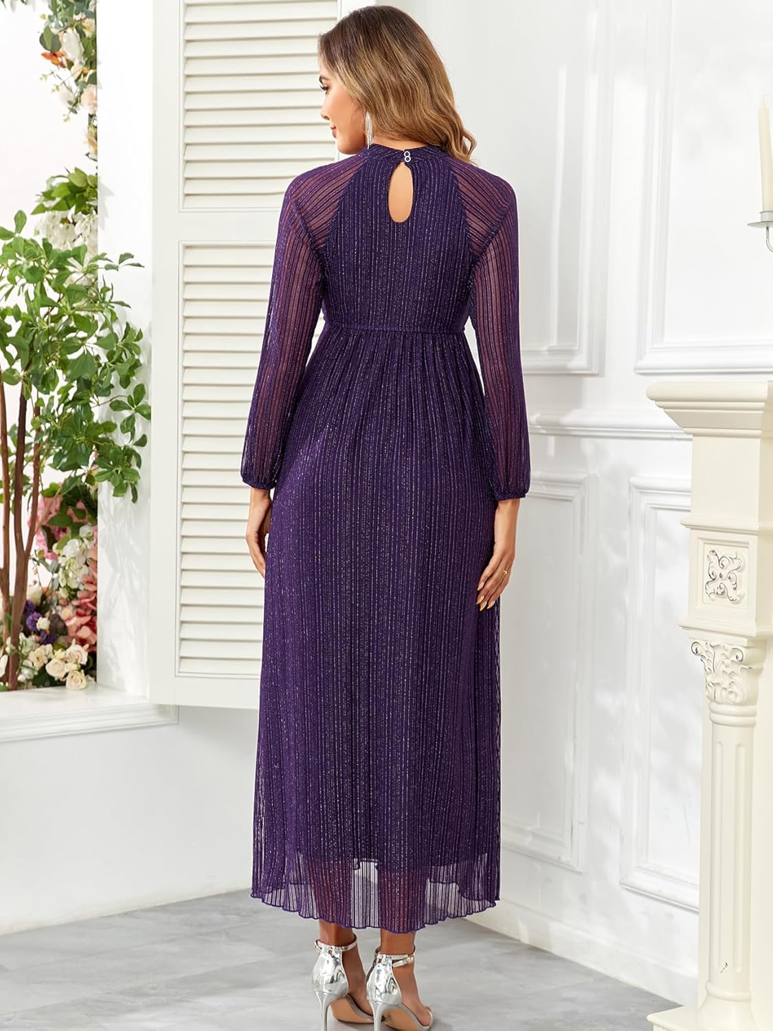 CYCLAMEN Formal Maternity Dress Sparkly Halter Neck A-Line Maxi Gown Baby Shower Pregnancy Photoshoot Wedding Guests - Image 4