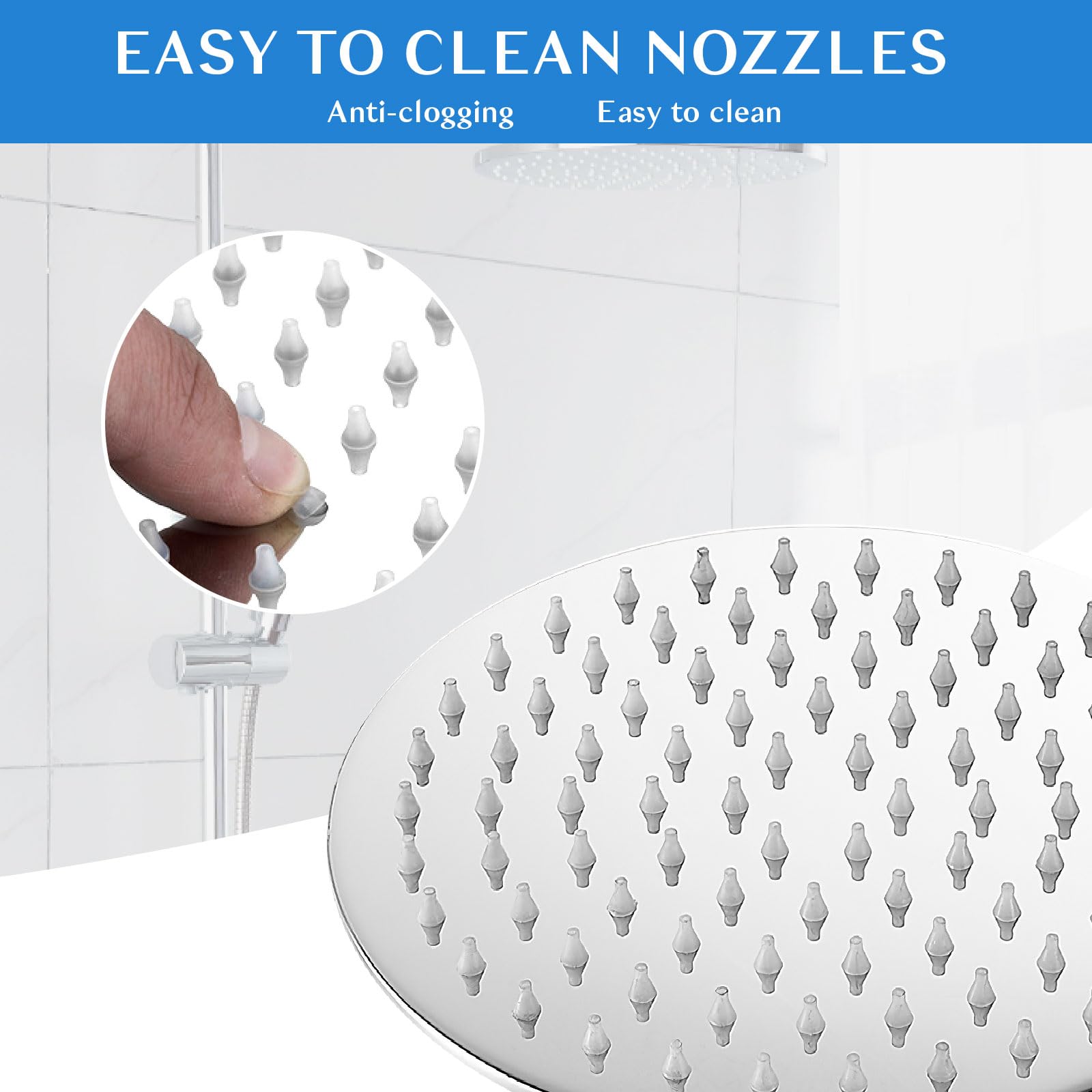 Soffione Doccia 8 Pollici In Acciaio Inox 304 - Testa Pioggia Anticalcare 20x20 Cm, Effetto Specchio - Foto 5