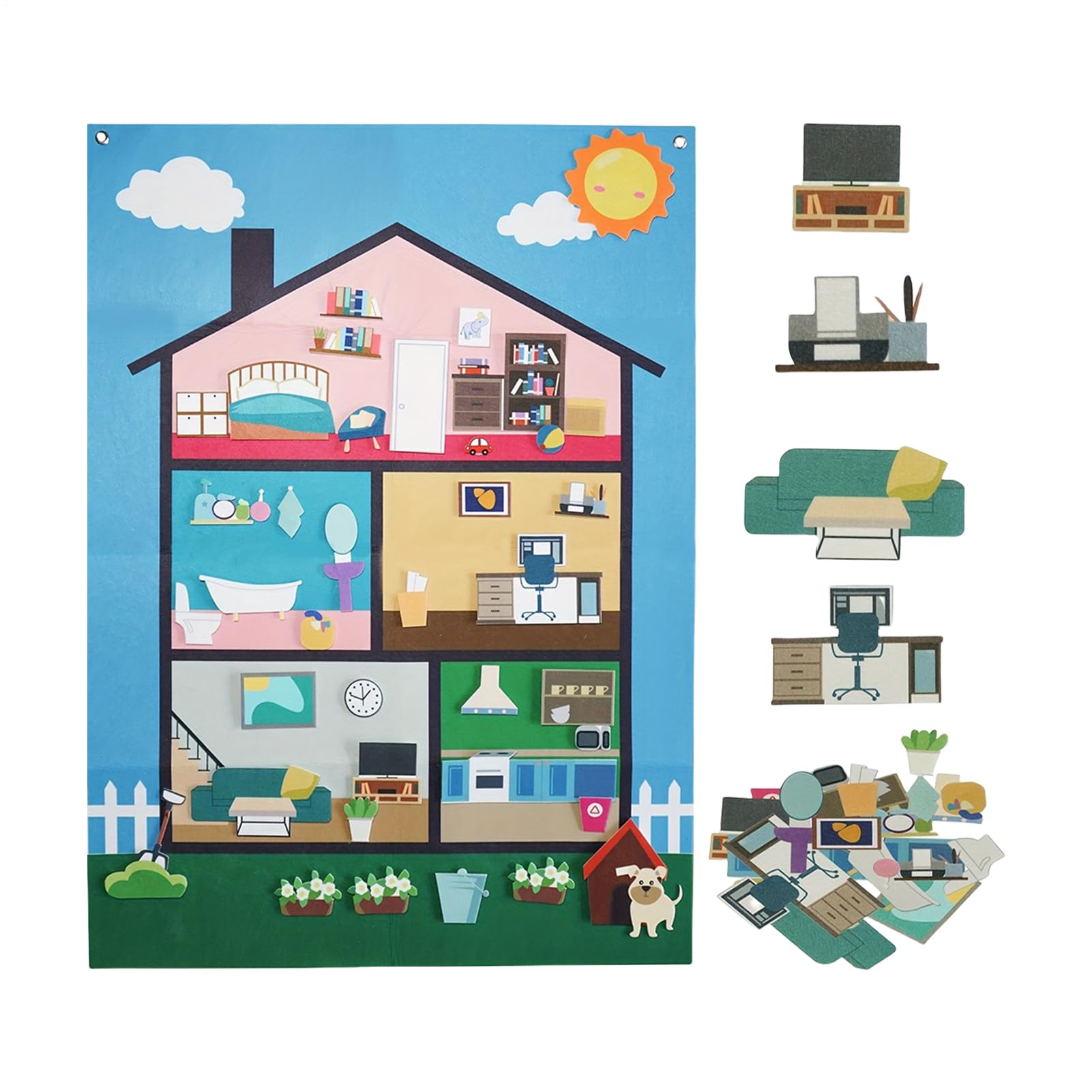 Genérico Panel Fieltro Infantil 36 Piezas Adhesivas Reutilizables Juego Sensorial Educativo Decoración Habitación Aula Preescolar Guardería Niños 3 Años 104x75cm