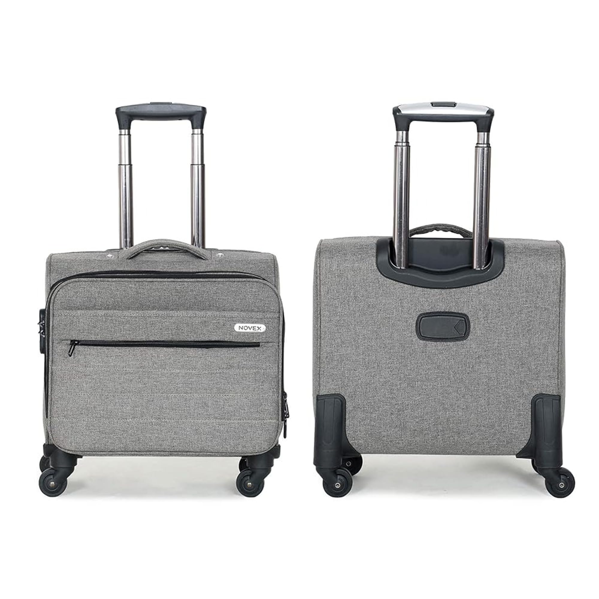 Overnighter Small Laptop Trolley | Pilot Cabin Luggage, Grey - 15.6Inch | Polyester Business Spinner Case with 3 Compartments, 360-Degree Rotatable, 4 Wheels Bag | Backpack for Men & Women-image-44