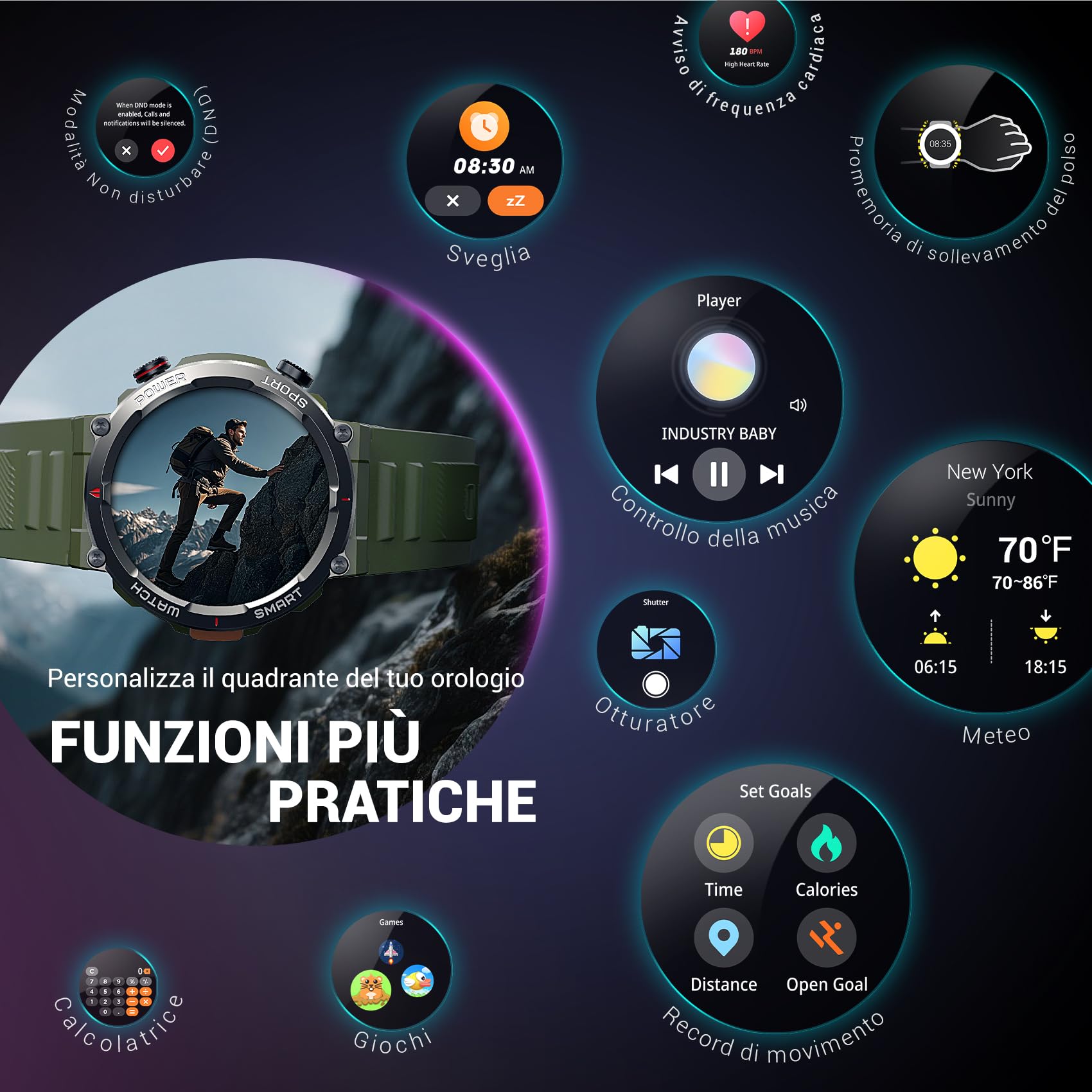 Blackview Smartwatch Uomo, Orologio Intelligente Fitness con Chiamate Bluetooth,1.45" Militari Smart Watch Tracker 100+ Modalità Sportive/Cardiofrequenzimetro/SpO2/Torcia/Bussola per Android iOS