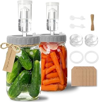 2 Pack Fermentation Jar Kit, 32 OZ 946ml Fermentation Set with Silicone Lids, Airlocks, Glass Fermentation Weights & Labels for Sauerkraut, Kimchi & Pickles