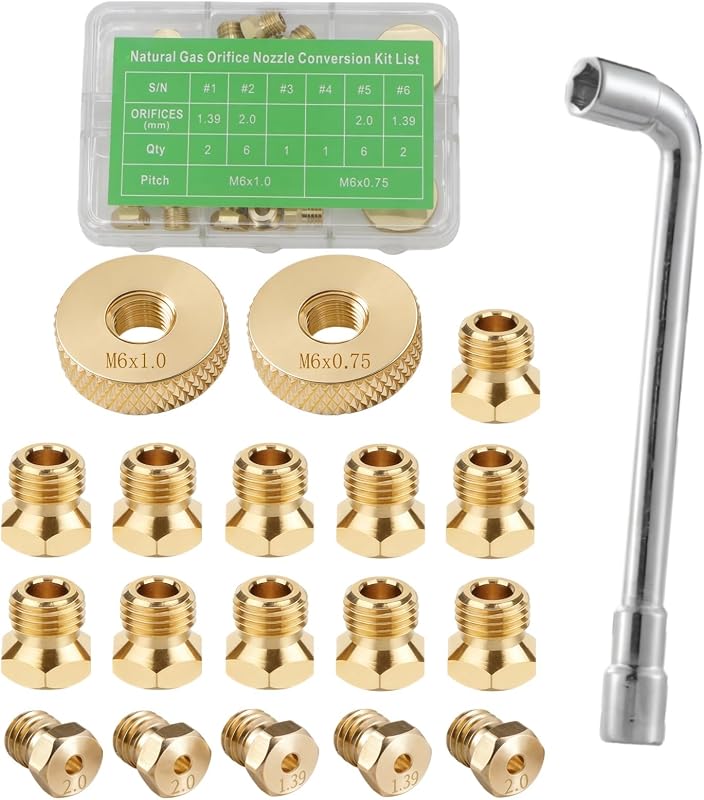 Propane to Natural Gas Conversion Kit - Universal Natural Gas Orifice & Nozzle Kit with Tool for Blackstone 28"/36" Griddle, Rangetop Combo, Tailgater & More | Brass Burner Jets
