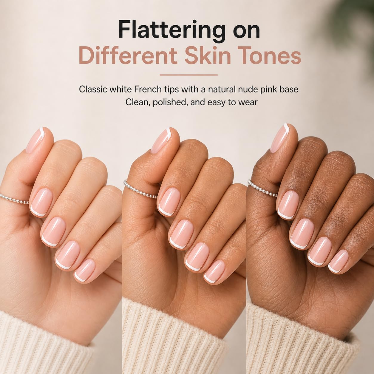 French Tip Press on Nails, 24 Pcs Fake Nails, Glossy False Nails for Women, Stick on Nails for Daily Wear