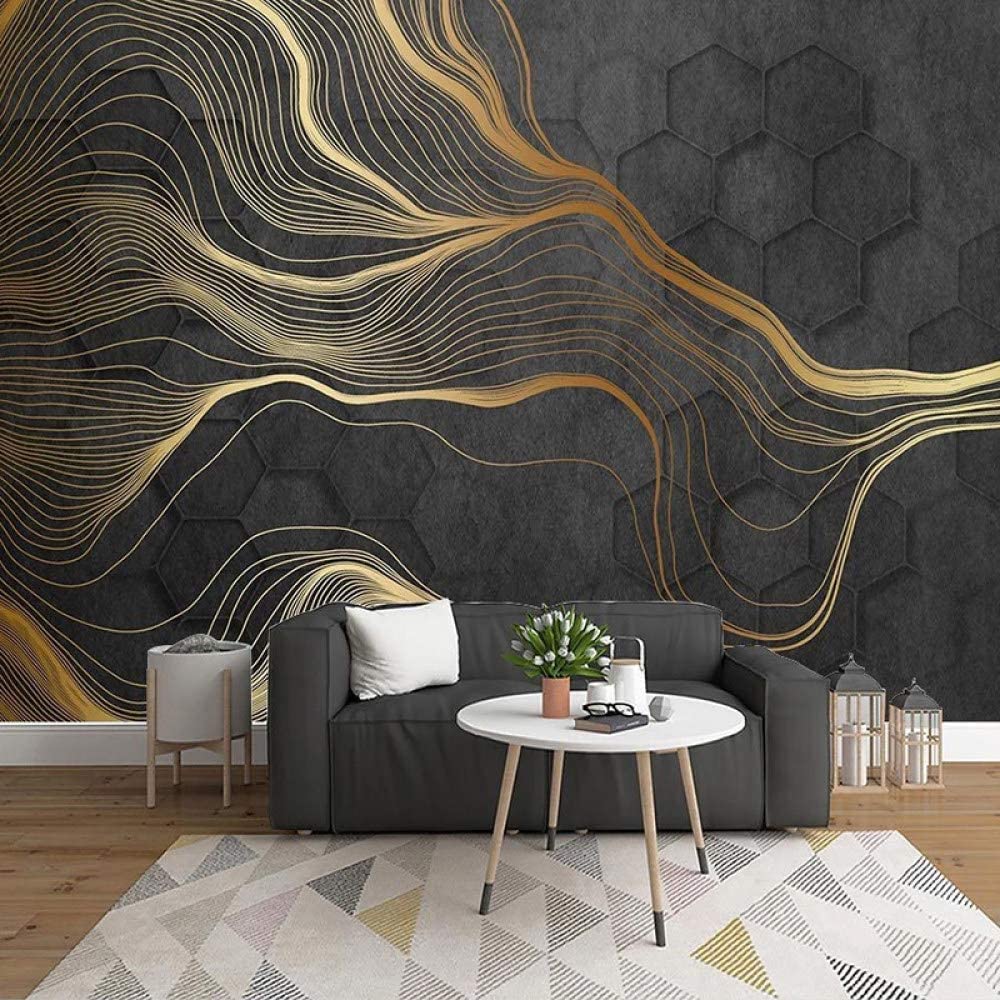 Papier peint,Papier peint hexagonal à rayures géométriques noires et