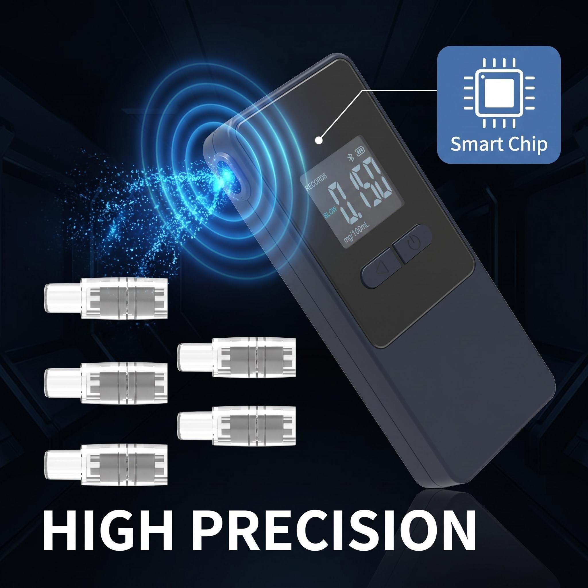Alcootest et testeur d'alcool avec 5 Embouchures Haute Précision Alcootest Home Pro Breathalyser (Noir)