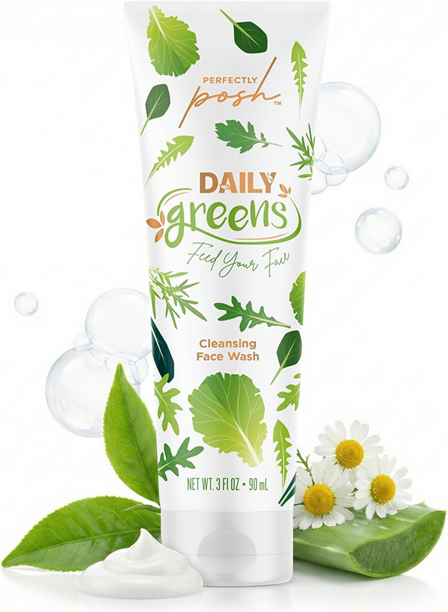 Perfectly Posh - Daily Greens Cleansing Face Wash - 90 ml | With Green Tea, Aloe Vera, and Chamomile, Gentle Face Wash for Daily Cleansing Without Drying Skin After Washing