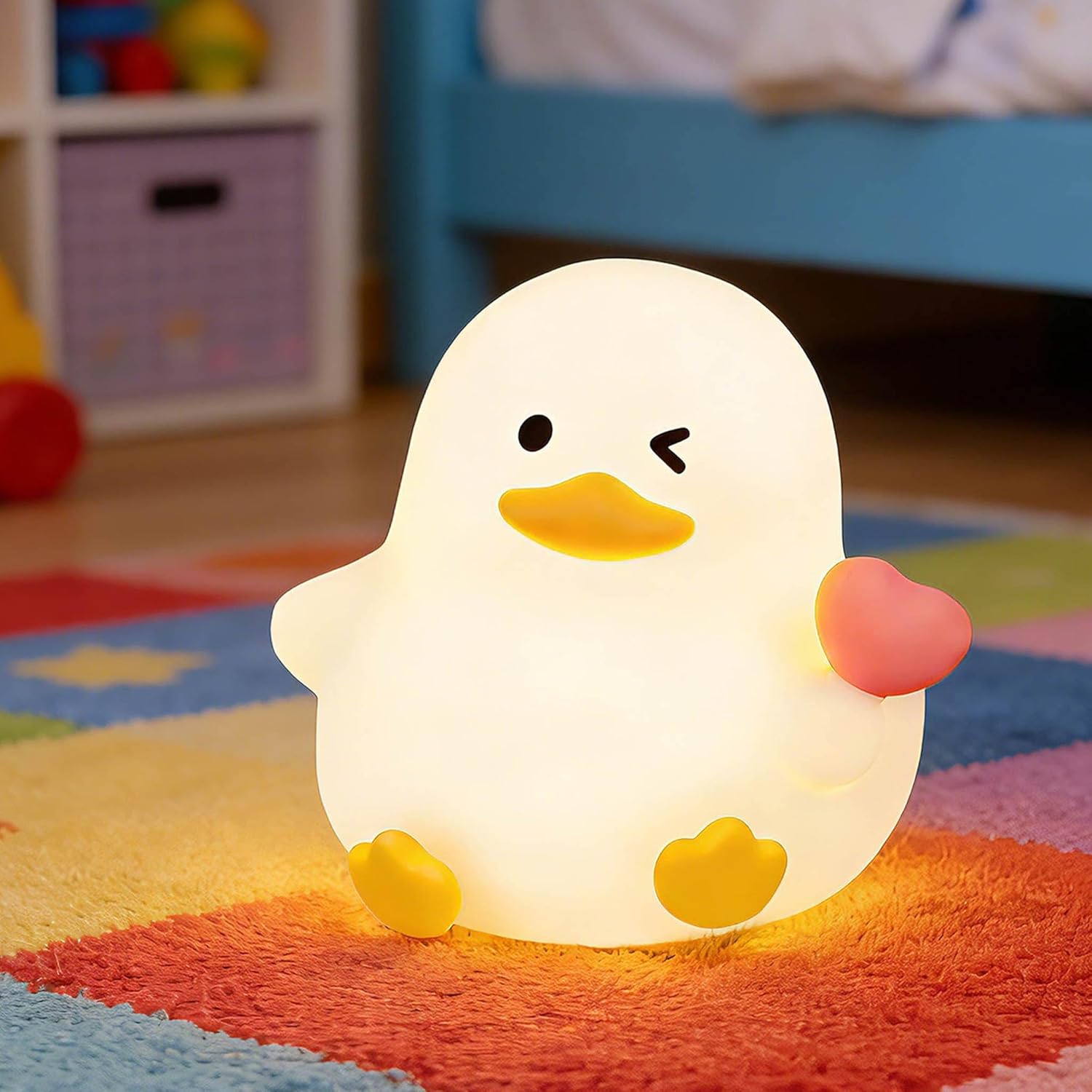 Duck Night Light Squishy Silicone Nursery Breastfeeding Nightlight with Timer 3-Level Warm White & RGB Color Modes Cute Duck Lamp Rechargeable Touch Bedside Desk Animal Lamp for Bedroom Dorm Decor
