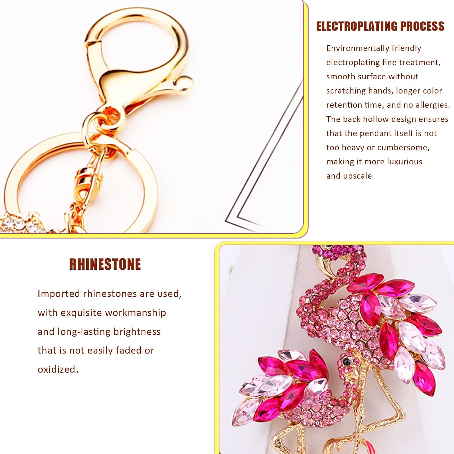 1 Pieces Flamingo Keychain,Flamingo Gifts,Gold Plated Crystal Key Chains，Purse Charms for Handbags